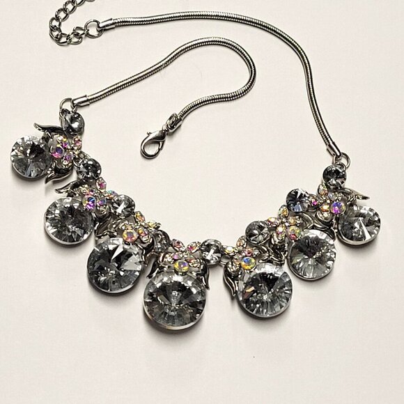 Vintage Clear Crystal Rhinestones Silvertone Necklace - Picture 10 of 12